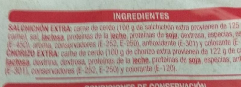 Foto da lista de ingredientes