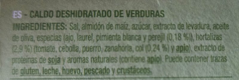 Foto da lista de ingredientes