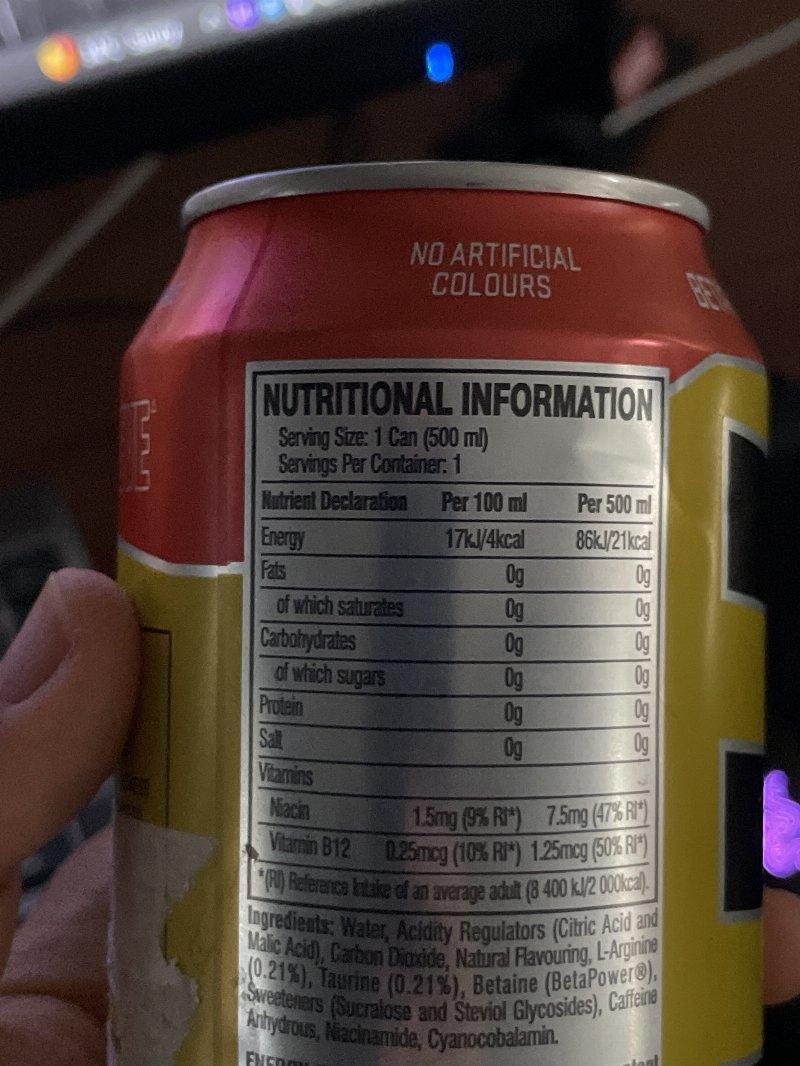 Foto da tabela nutricional