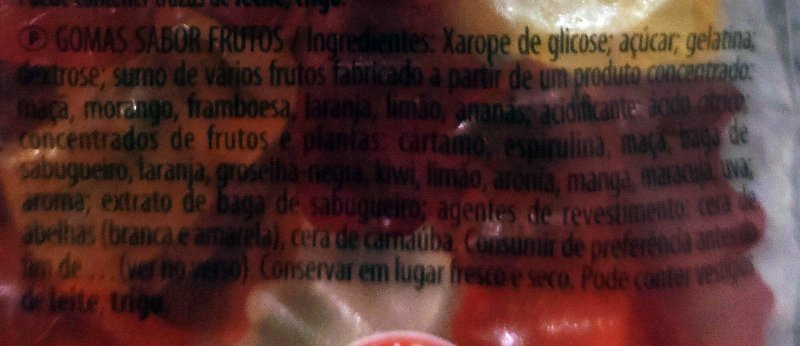 Foto da lista de ingredientes