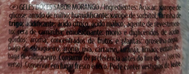 Foto da lista de ingredientes