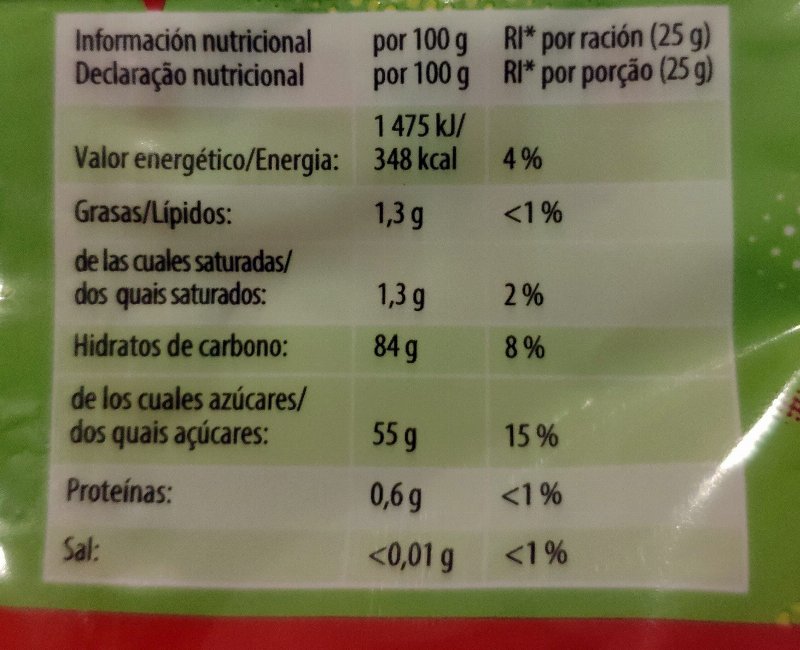 Foto da tabela nutricional
