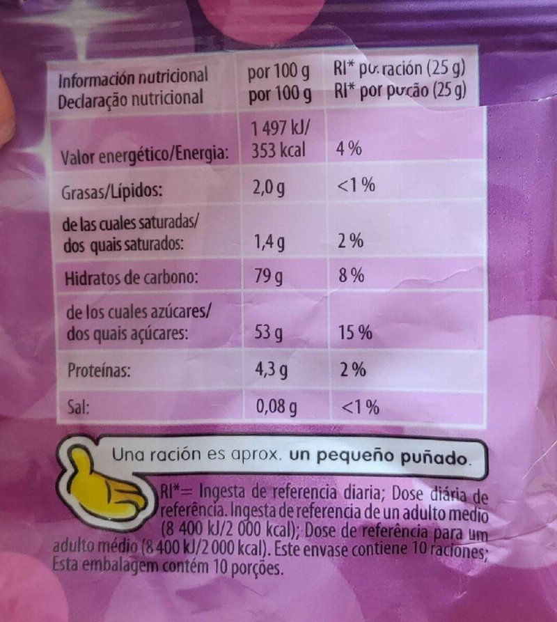 Foto da tabela nutricional