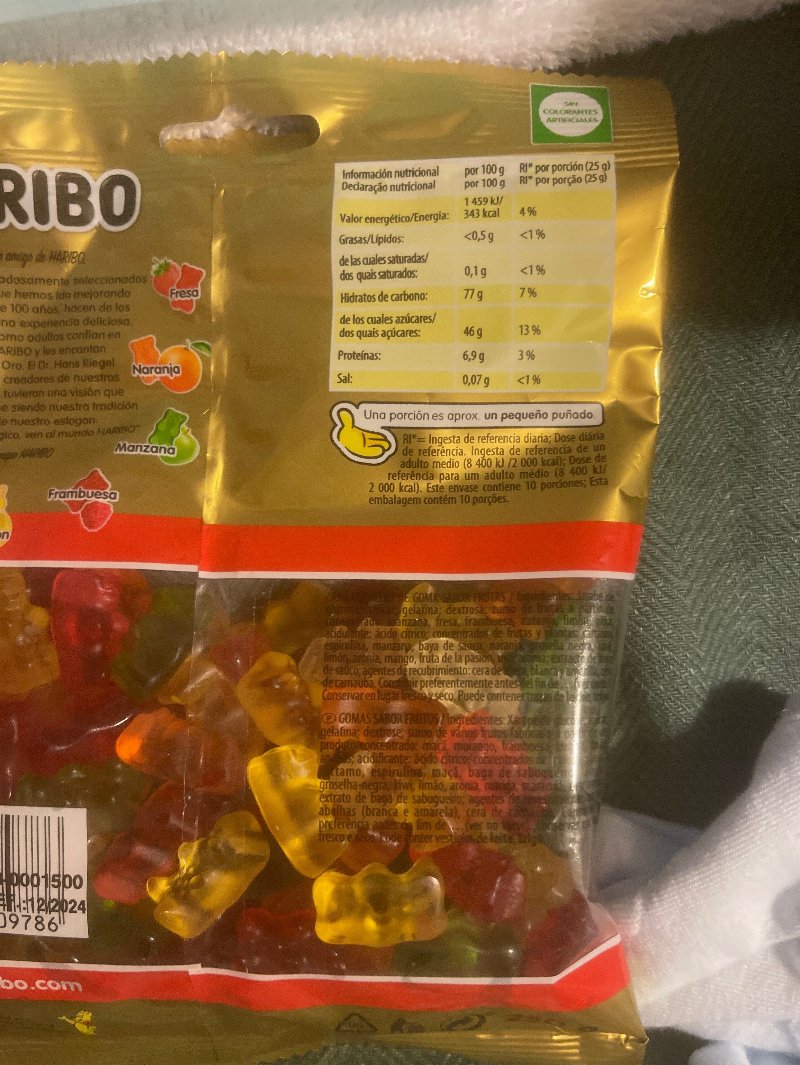 Foto da lista de ingredientes