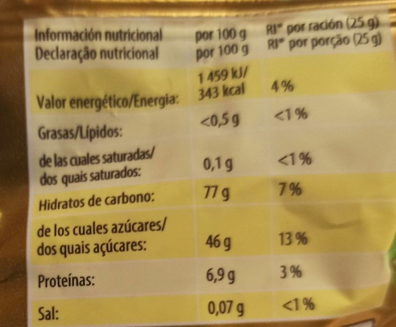 Foto da tabela nutricional