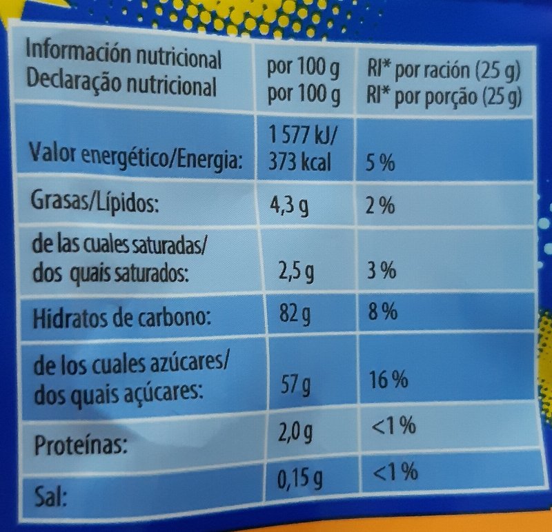 Foto da tabela nutricional