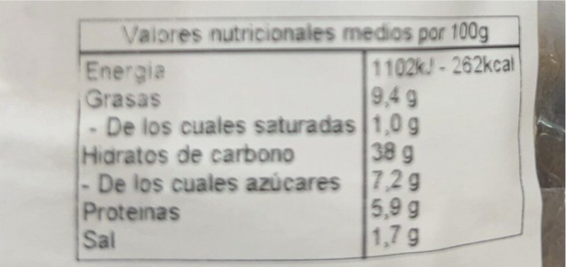 Foto da tabela nutricional