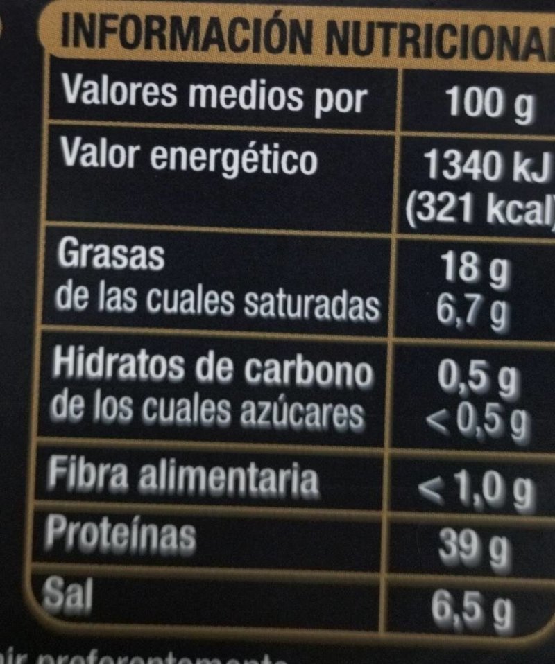 Foto da tabela nutricional