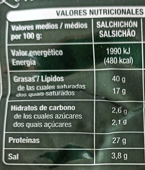 Foto da tabela nutricional