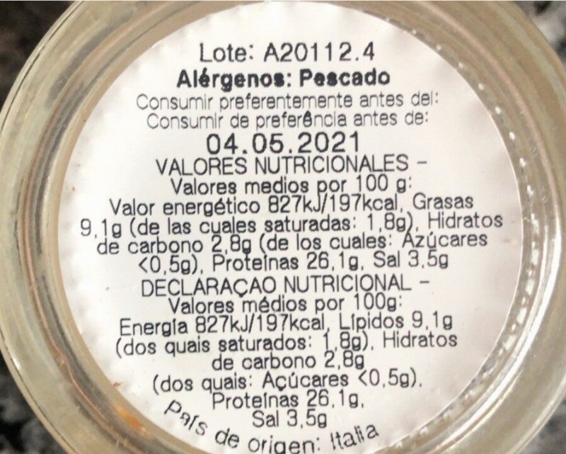Foto da tabela nutricional