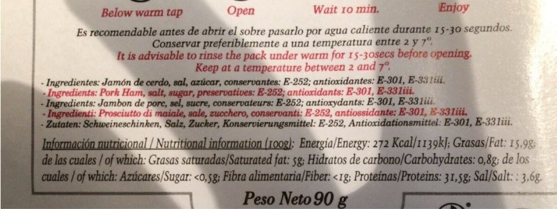 Foto da tabela nutricional