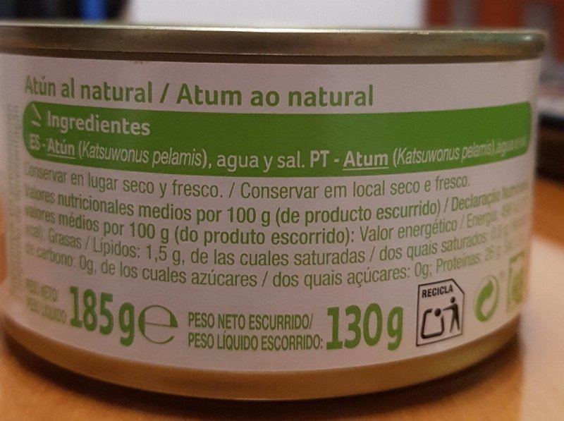 Foto da tabela nutricional