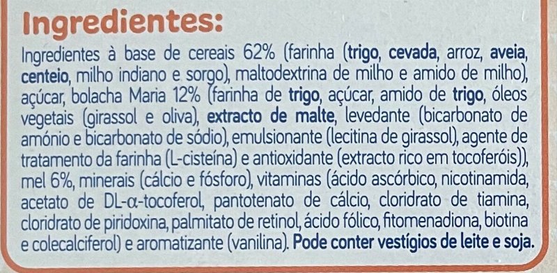 Foto da lista de ingredientes