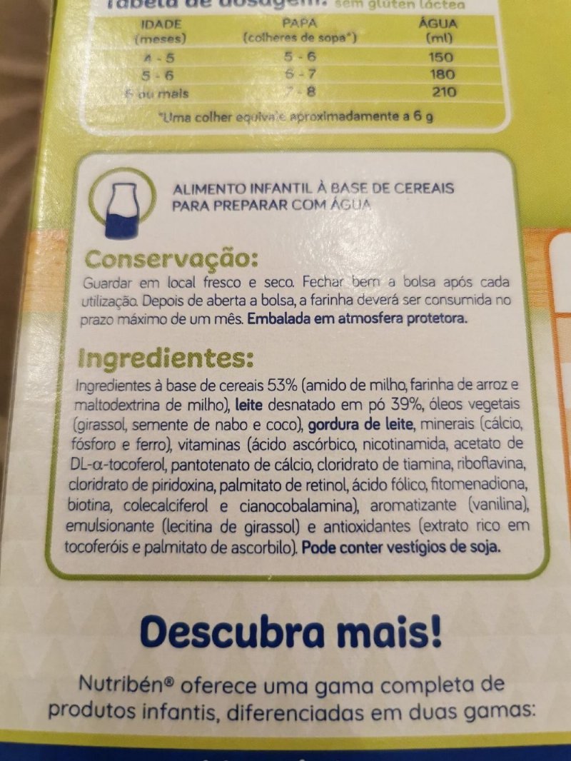 Foto da lista de ingredientes