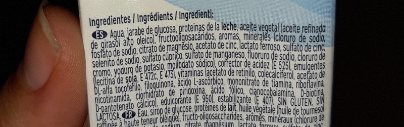 Foto da tabela nutricional