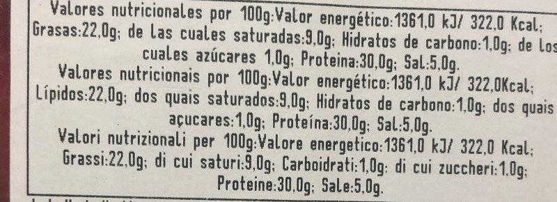 Foto da tabela nutricional