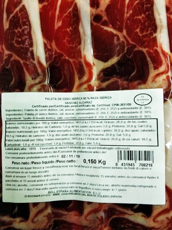Foto da tabela nutricional