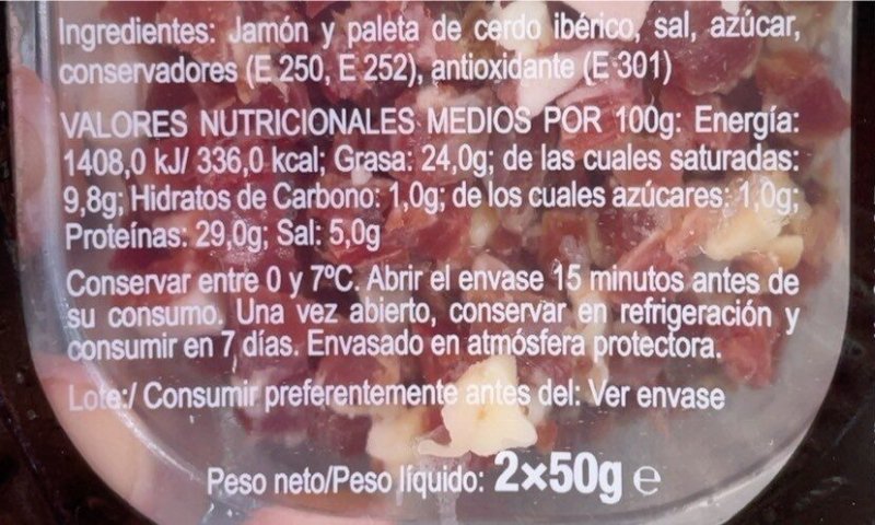 Foto da tabela nutricional