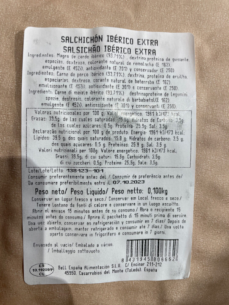 Foto da lista de ingredientes