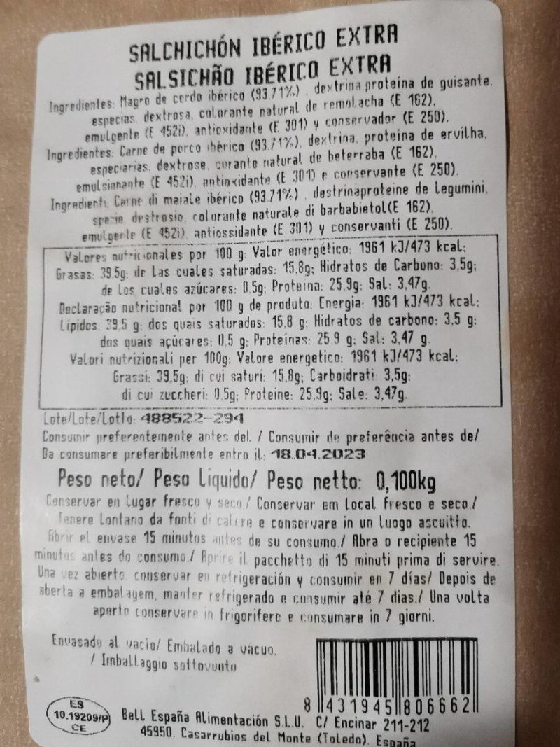 Foto da tabela nutricional