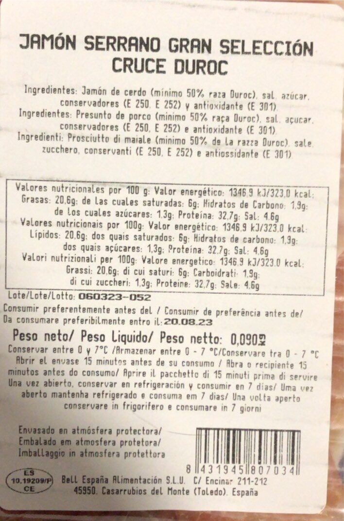 Foto da tabela nutricional