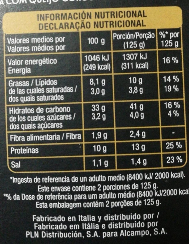 Foto da tabela nutricional
