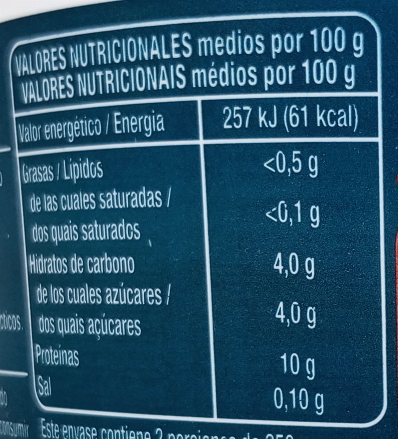 Foto da tabela nutricional
