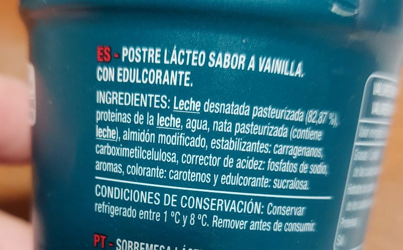 Foto da lista de ingredientes