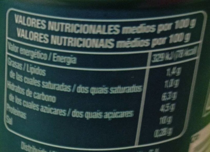 Foto da tabela nutricional