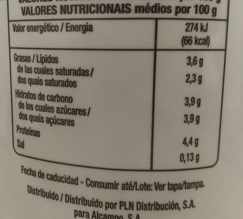 Foto da tabela nutricional
