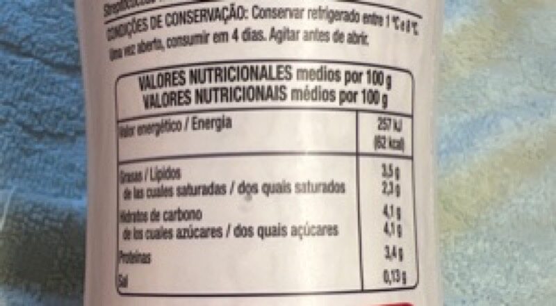 Foto da tabela nutricional