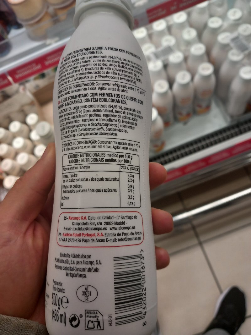 Foto da lista de ingredientes