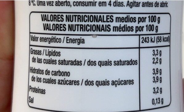 Foto da tabela nutricional