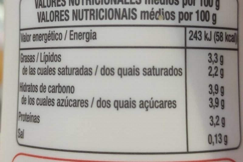 Foto da tabela nutricional
