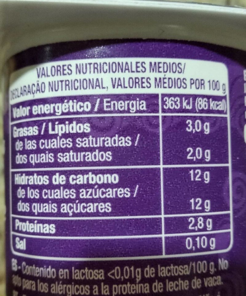 Foto da tabela nutricional