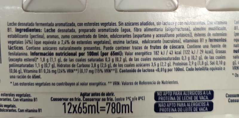 Foto da tabela nutricional