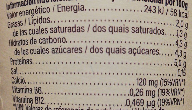 Foto da tabela nutricional