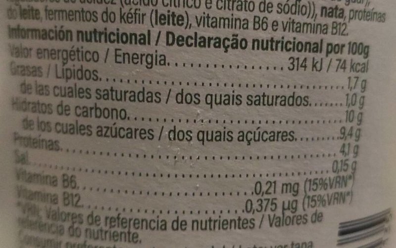 Foto da tabela nutricional