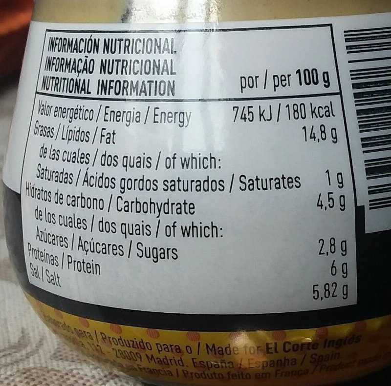 Foto da tabela nutricional