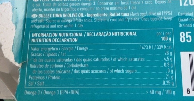 Foto da tabela nutricional
