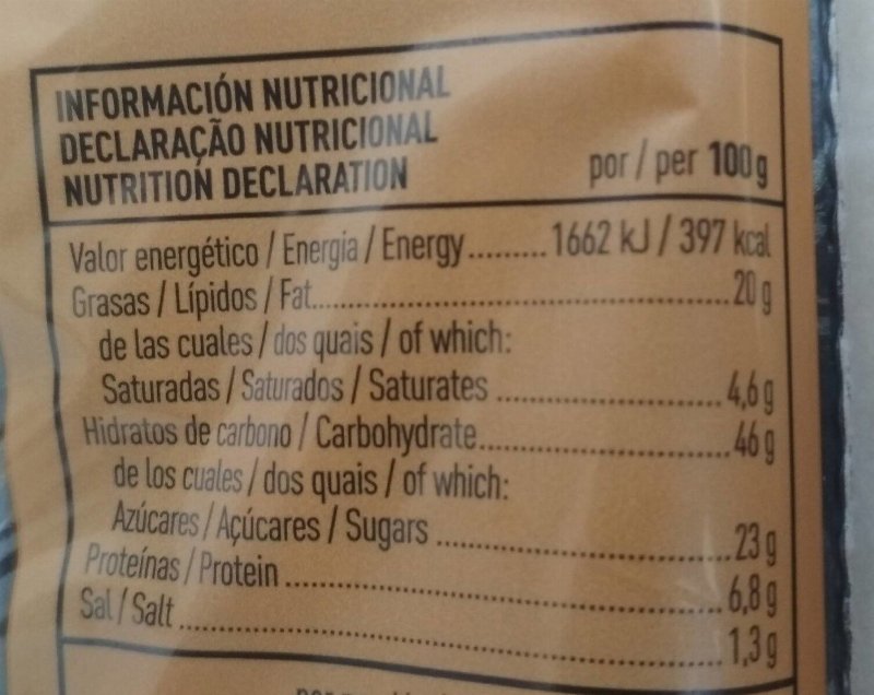 Foto da tabela nutricional