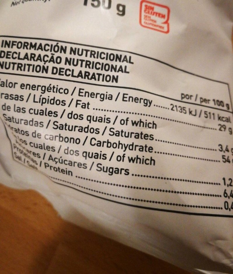 Foto da tabela nutricional