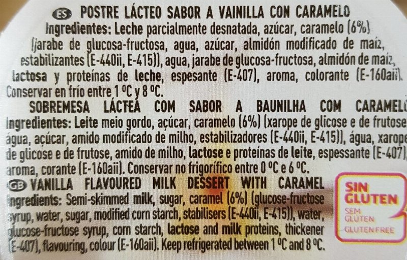 Foto da lista de ingredientes