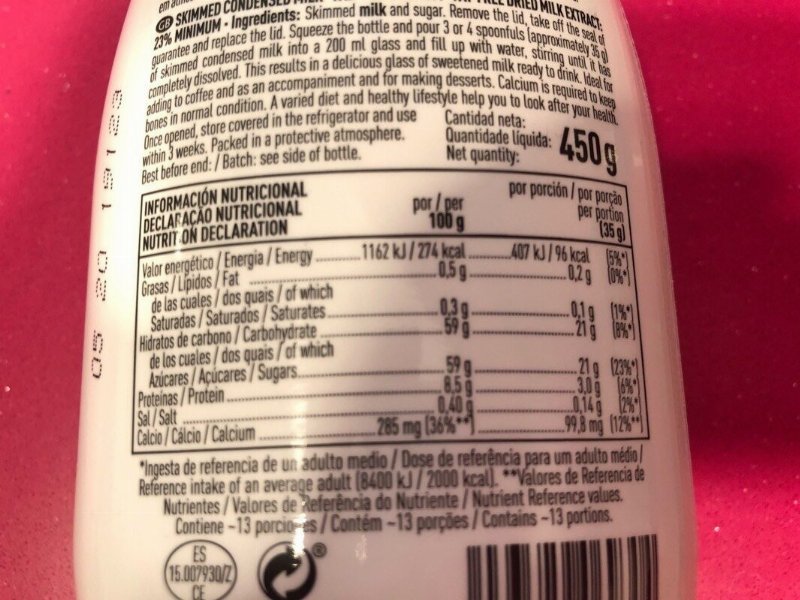 Foto da tabela nutricional