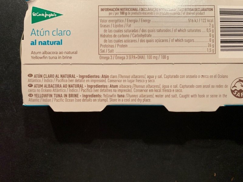 Foto da lista de ingredientes