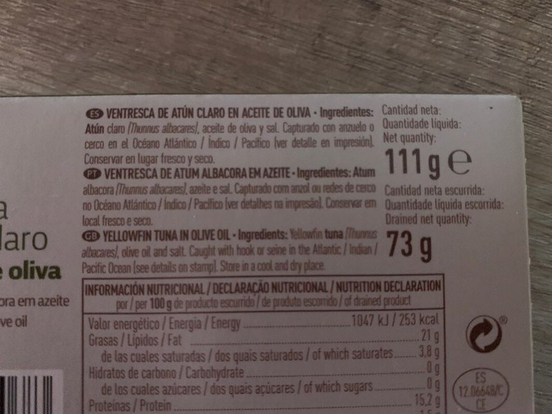 Foto da lista de ingredientes