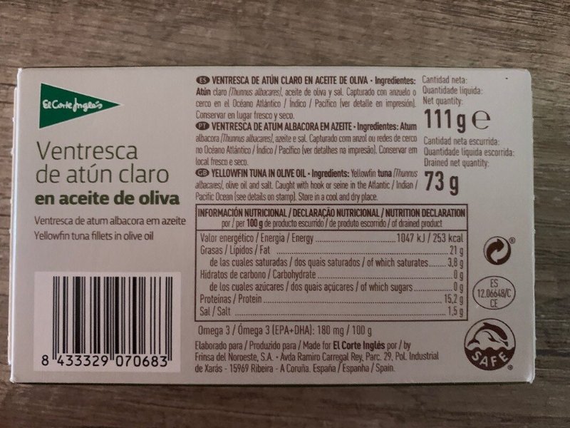 Foto da tabela nutricional