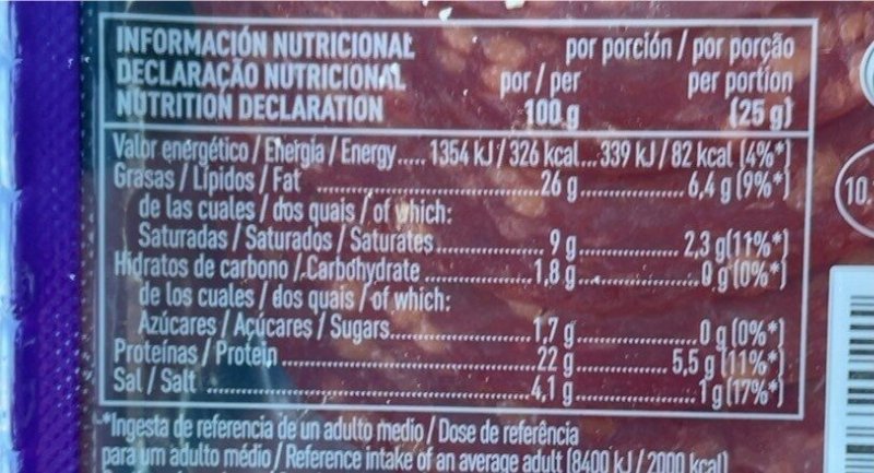 Foto da tabela nutricional