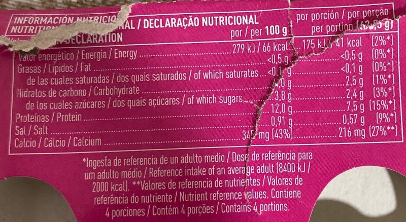 Foto da tabela nutricional