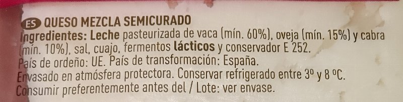 Foto da lista de ingredientes